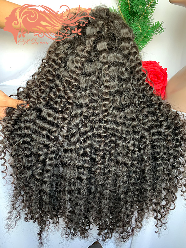 Csqueen Raw Burmese Curly 13*4 Transparent Lace Frontal WIG 100% Human Hair 150%density - Click Image to Close